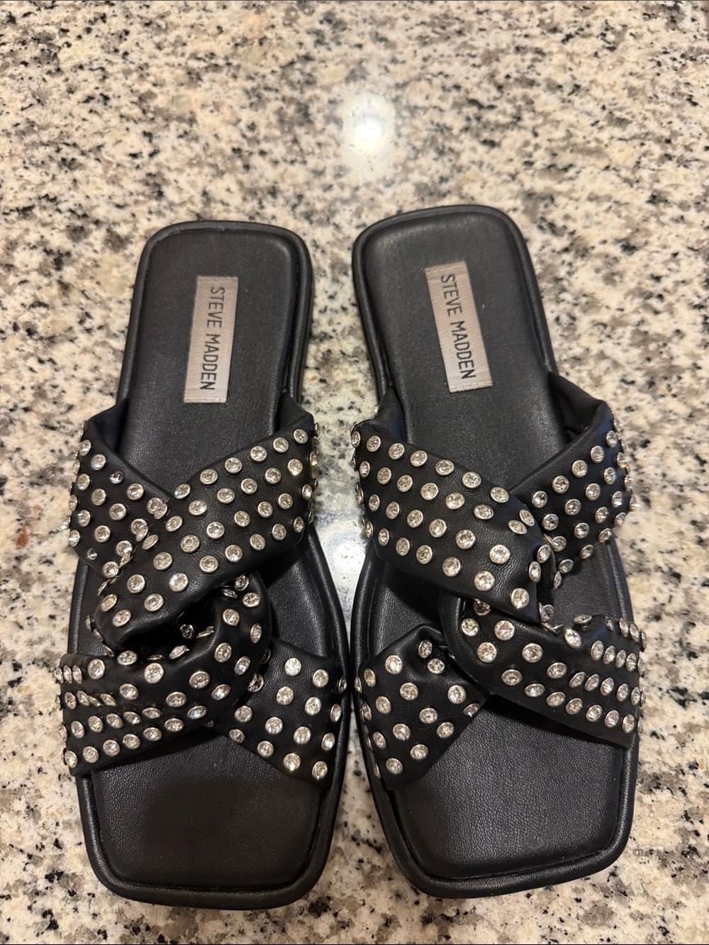 Steve Madden Black Studded Crisscross Slide Sandals